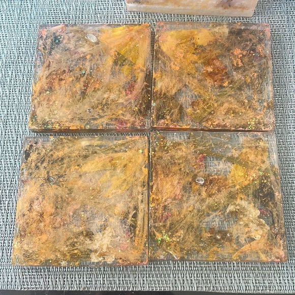 Handmade Pressed Flower Coaster Set and Holder Square Sunny - Picture 12 of 17